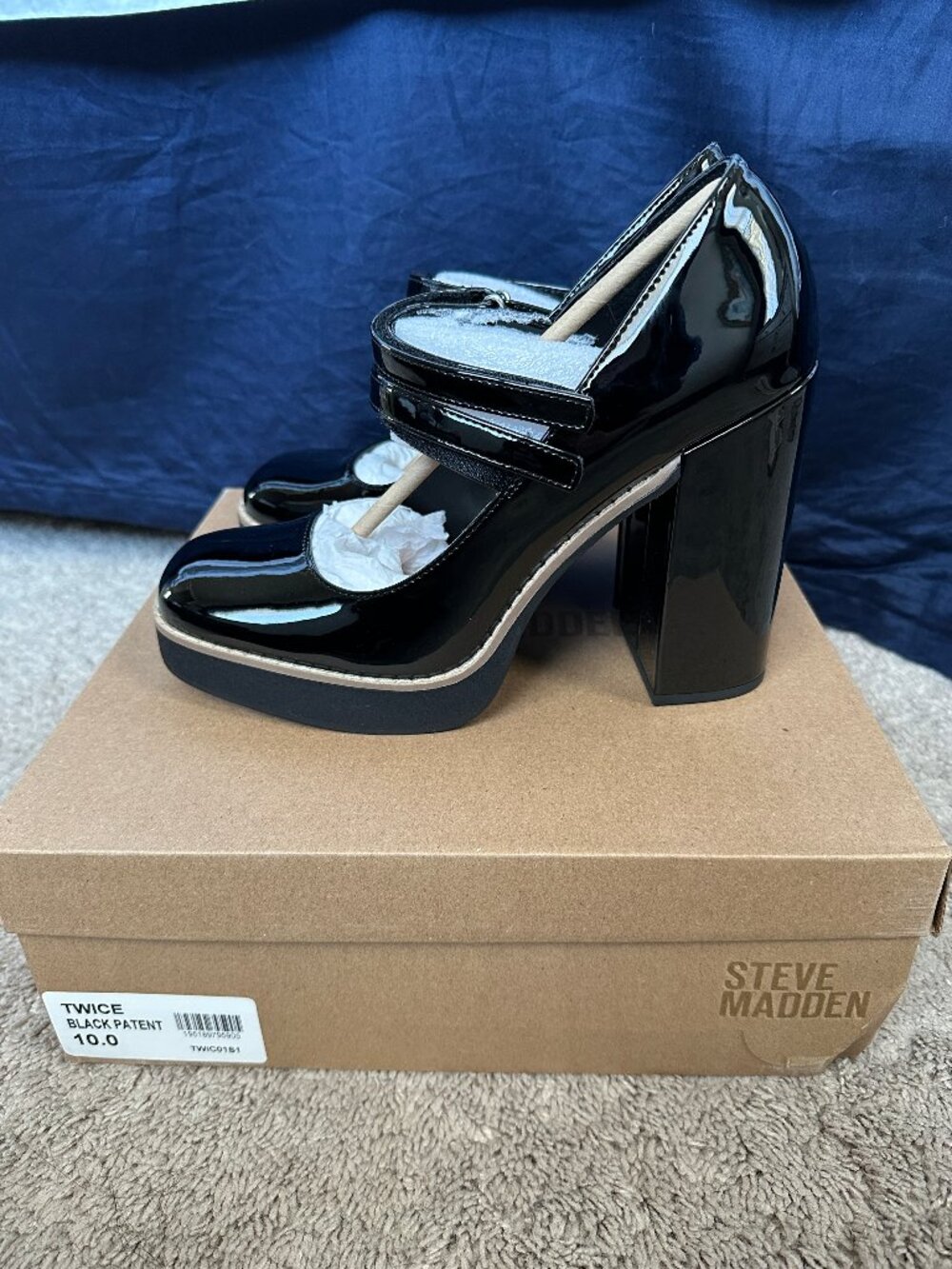 Steve Madden Twice Mary Jane Women's 10 Black Patent Platform Shoes - Picture 3 of 5